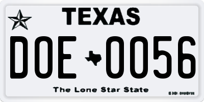 TX license plate DOE0056