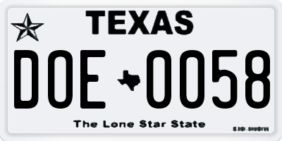 TX license plate DOE0058
