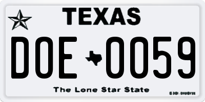 TX license plate DOE0059
