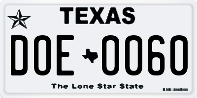 TX license plate DOE0060