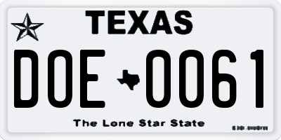 TX license plate DOE0061