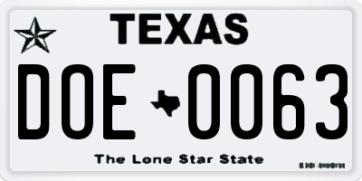 TX license plate DOE0063