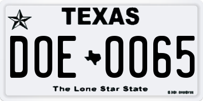 TX license plate DOE0065