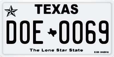 TX license plate DOE0069