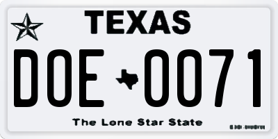 TX license plate DOE0071