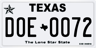 TX license plate DOE0072
