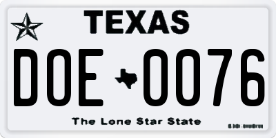 TX license plate DOE0076