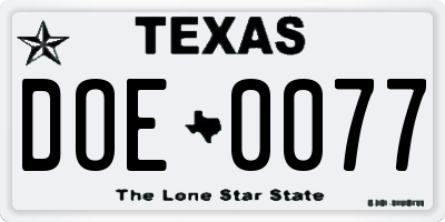 TX license plate DOE0077