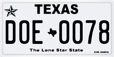 TX license plate DOE0078
