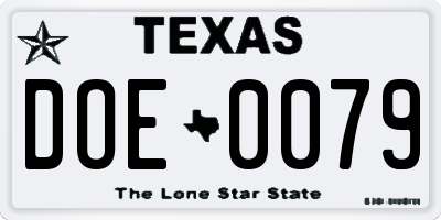 TX license plate DOE0079