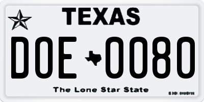 TX license plate DOE0080