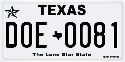 TX license plate DOE0081