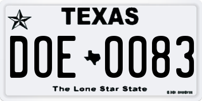 TX license plate DOE0083