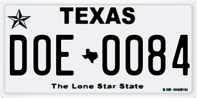 TX license plate DOE0084