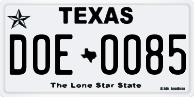 TX license plate DOE0085
