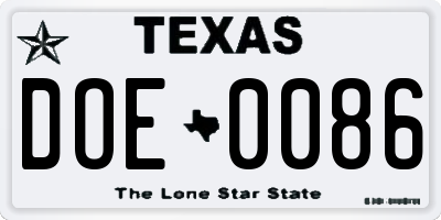 TX license plate DOE0086