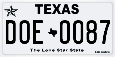 TX license plate DOE0087