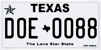 TX license plate DOE0088