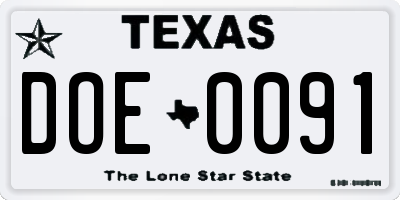 TX license plate DOE0091