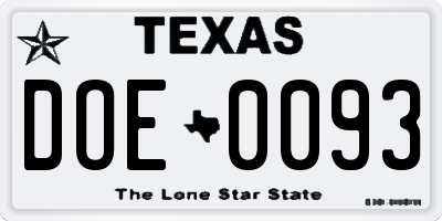 TX license plate DOE0093