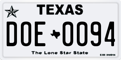 TX license plate DOE0094