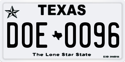 TX license plate DOE0096
