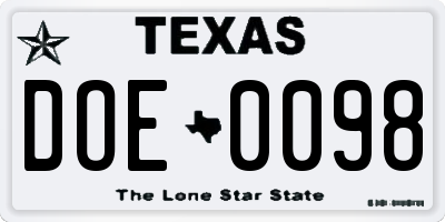 TX license plate DOE0098