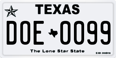 TX license plate DOE0099