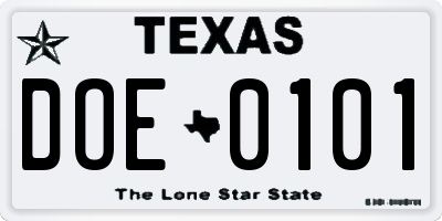 TX license plate DOE0101