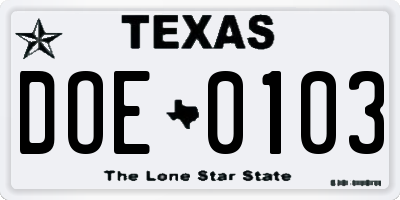 TX license plate DOE0103