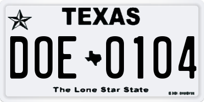 TX license plate DOE0104