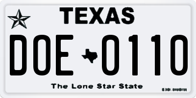 TX license plate DOE0110