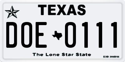 TX license plate DOE0111