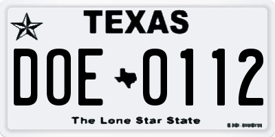 TX license plate DOE0112
