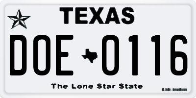 TX license plate DOE0116