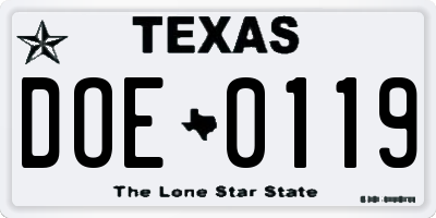 TX license plate DOE0119