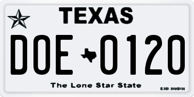 TX license plate DOE0120