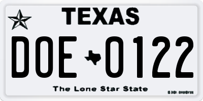 TX license plate DOE0122