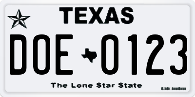 TX license plate DOE0123