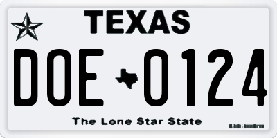TX license plate DOE0124