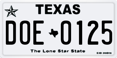 TX license plate DOE0125