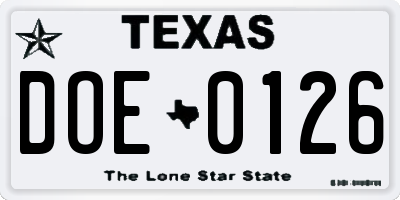 TX license plate DOE0126