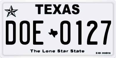 TX license plate DOE0127