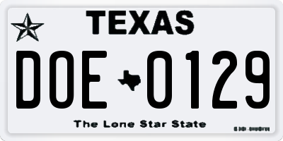 TX license plate DOE0129