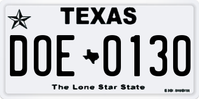 TX license plate DOE0130