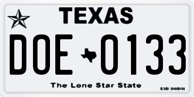 TX license plate DOE0133