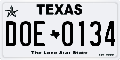 TX license plate DOE0134