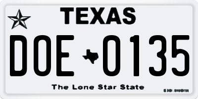 TX license plate DOE0135