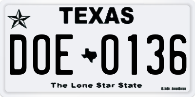 TX license plate DOE0136
