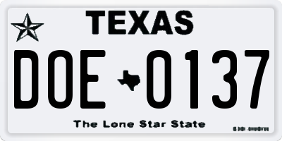 TX license plate DOE0137